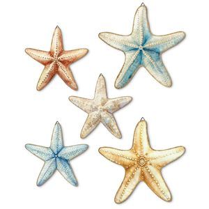Ocean Nautical Starfish Wall Decor 5 Piece Set Of Rustic Beach Wall Art😸